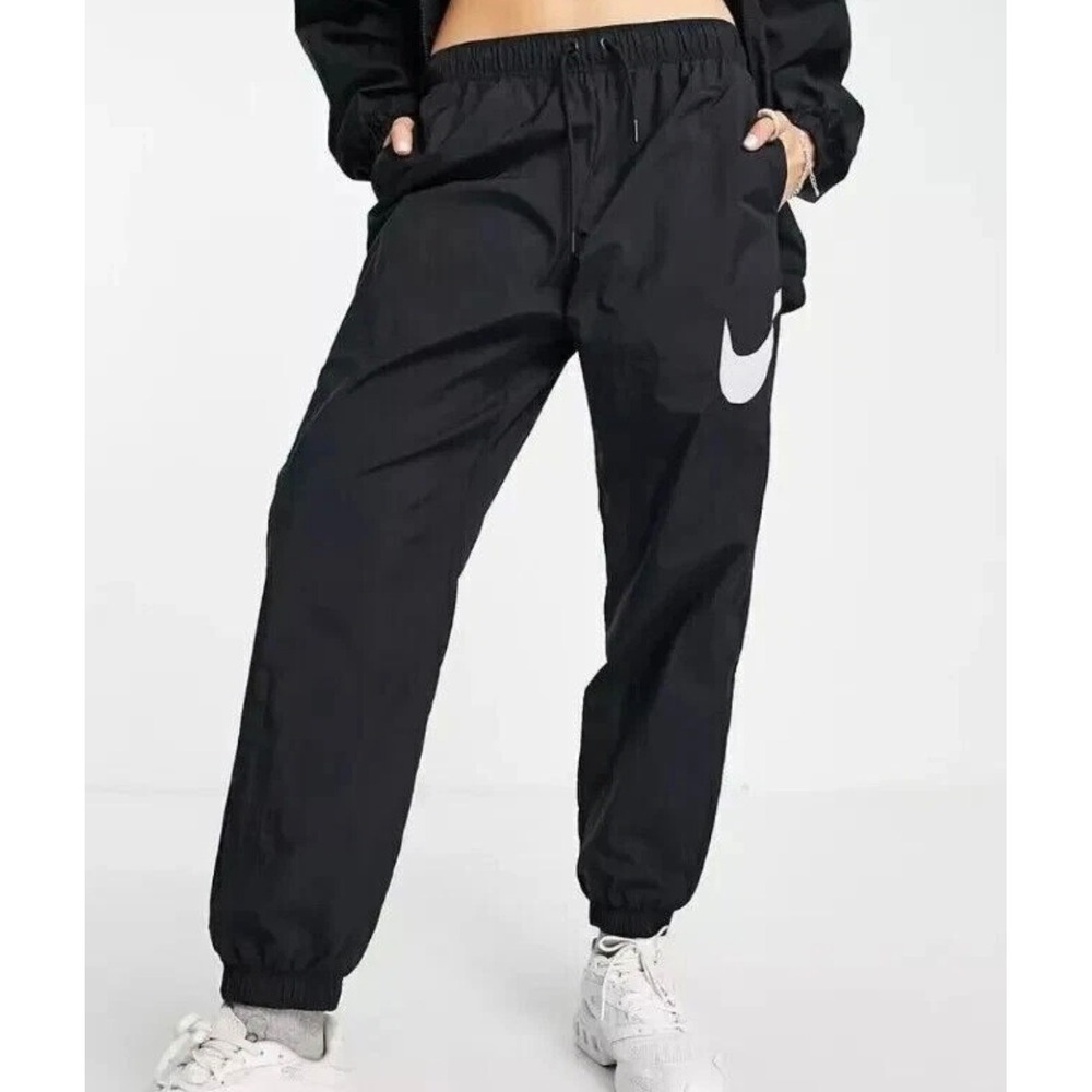 Nike $90 Sportswear Pants Women's XS Essential Mid Rise Crinkle Woven Black NWT